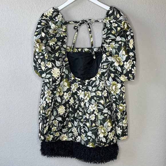 NWT Miss Selfridge Mini Dress With Faux-Fur Trim in Floral Jacquard Size 6 - Picture 7 of 16